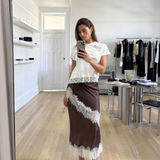 Silk Lace Midi Skirt