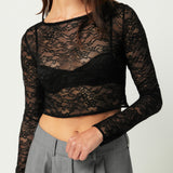 Lace Cropped Long Sleeve Top