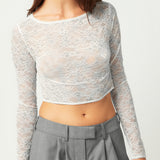 Lace Cropped Long Sleeve Top