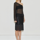 Silk Fringe Midi Skirt